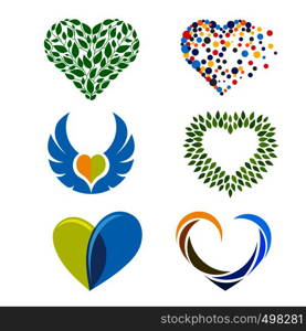 creative shape of heart or love colorful vector logo set