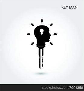 Creative silhouette head idea concept with key symbol,design for poster, flyer, cover, brochure or business idea. Key man concept.Vector illustration.