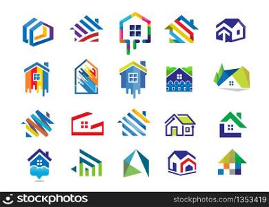 creative simple colorful house, painting, roofing logo vector illustration concept