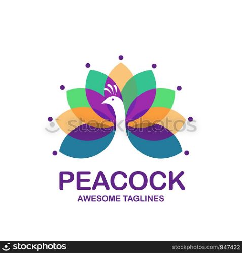 creative simple colorful peacock logo design vector