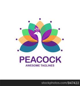 creative simple colorful peacock logo design vector