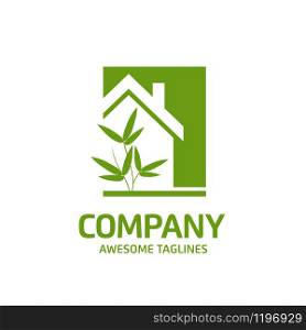 creative simple Green house logo vector. green leaf and house logo illustration,Ecology Friendly green house vector