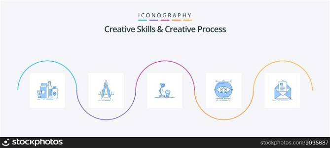 Creative Skills And Creative Process Blue 5 Icon Pack Including monitoring. visualize. compass. flash. coffee