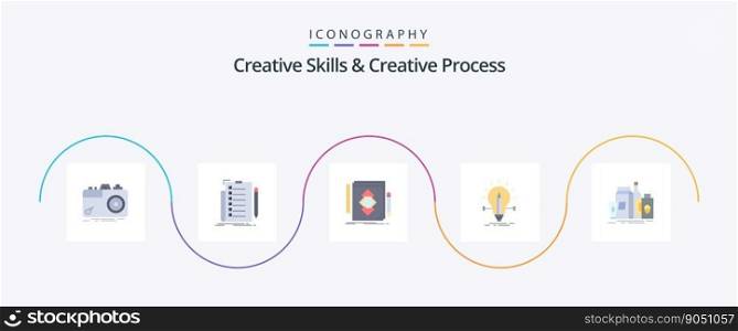 Creative Skills And Creative Process Flat 5 Icon Pack Including solution. bulb. list. development. identity