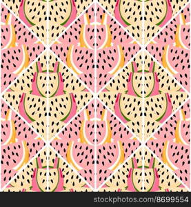 Creative skin endless wallpaper. Abstract watermelon slices mosaic seamless pattern. Decorative design for fabric, textile print, wrapping, cover. Vector illustration. Creative skin endless wallpaper. Abstract watermelon slices mosaic seamless pattern.