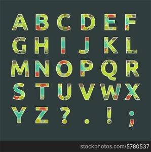 Creative spectral alphabet of geometric paper color on black background