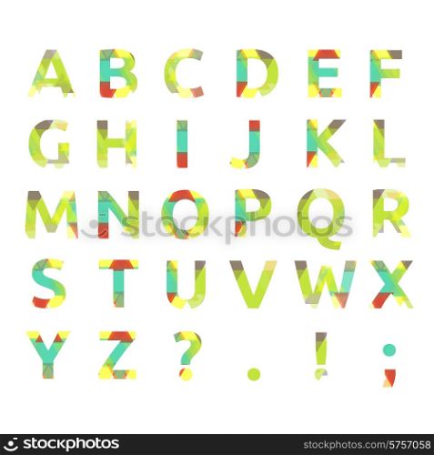 Creative spectral alphabet of geometric paper color on white background