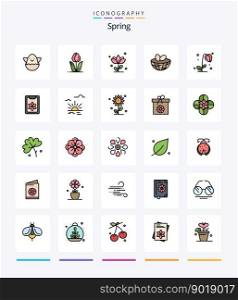 Creative Spring 25 Line FIlled icon pack  Such As clipboard. spring. eggs. nature. sun flower