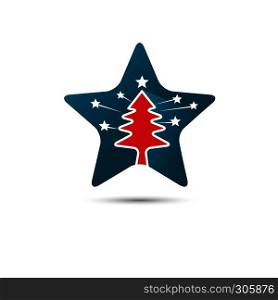 creative star logo with pine tree inside vector, pine tree line vector inside stars sign, pine tree with stars logo vector