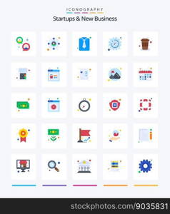 Creative Startups And New Business 25 Flat icon pack  Such As coffee. management. business. gear. time