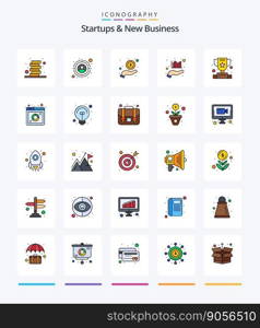 Creative Startups And New Business 25 Line FIlled icon pack  Such As winner. achievement. payment. marketing. graph