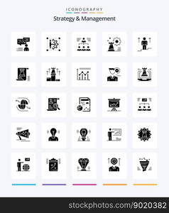 Creative Strategy And Management 25 Glyph Solid Black icon pack  Such As setting. business. setting. strategy. user