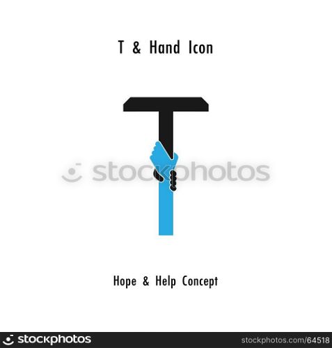 Creative T- alphabet icon abstract and hands icon design vector template.Business offer,partnership,hope,support or help concept.Corporate business and industrial logotype symbol.Vector illustration