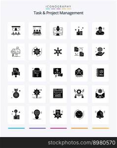 Creative Task And Project Management 25 Glyph Solid Black icon pack  Such As hand.. search. startup. computer