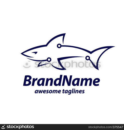 creative tech and shark logo concept, vector shark tech logo concept illustration