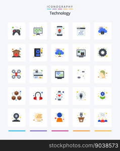 Creative Technology 25 Flat icon pack  Such As cloud. seo. home automation. interface. binary