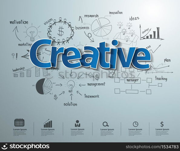 Creative text, With creative drawing charts and graphs business success strategy plan idea, Inspiration concept modern design template workflow layout, diagram, step up options, Vector illustration