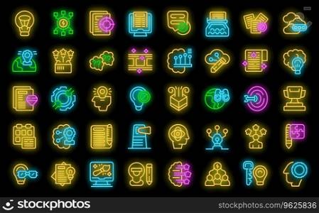 Creative thinking icons set outline vector. Idea solution. Bulb creative neon color on black. Creative thinking icons set vector neon