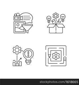 Creative thinking linear icons set. Breaking down problems. Critical thinking. Identifying problems. Customizable thin line contour symbols. Isolated vector outline illustrations. Editable stroke. Creative thinking linear icons set