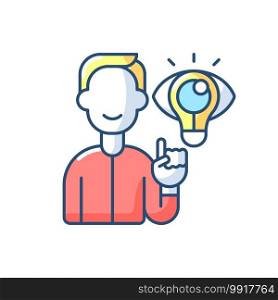 Creative thinking RGB color icon. Innovative solution. Lightbulb for creativity, imagination, motivation. Knowledge from skill, education. User experience improvement. Isolated vector illustration. Creative thinking RGB color icon
