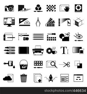 Creative tools for graphic artists or web designers. Vector monochrome black illustrations. Tools drawing and equipment ruler and paintbrush, function delete and add. Creative tools for graphic artists or web designers. Vector monochrome black illustrations