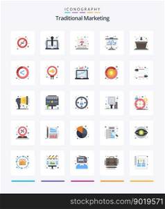 Creative Traditional Marketing 25 Flat icon pack  Such As strategy. flipchart. storytelling. shipping. fragile
