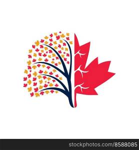 Creative tree and maple leafs logo design. Canada business sign.	