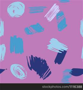 Creative trendy seamless pattern with light blue brush strokes, paint traces or smears on pink background. Design for wrapping paper, wallpaper, fabric print, backdrop. Vector illustration.. Creative trendy seamless pattern with light blue brush strokes, paint traces or smears on pink background.