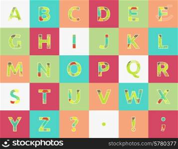 Creative triangle spectral alphabet of geometric paper color on multicolor background
