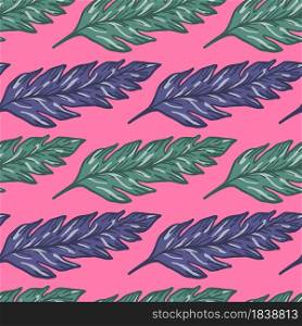Creative tropical foliage seamless pattern on pink background. Abstract leaves ornament. Leaf backdrop. Modern floral wallpaper. For fabric design, textile print, wrapping, cover. Vector illustration. Creative tropical foliage seamless pattern on pink background. Abstract leaves ornament. Leaf backdrop.