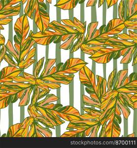 Creative tropical leaves seamless pattern in sketch style. Palm leaf endless floral background. Abstract foliage ornament. Nature wallpaper. Exotic plant backdrop. For fabric design, textile print. Creative tropical leaves seamless pattern in sketch style. Palm leaf endless floral background.