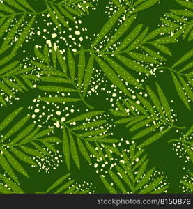 Creative tropical palm leaves seamless pattern. Jungle leaf wallpaper. Botanical floral background. Exotic plant backdrop. Design for fabric, textile, wrapping, cover. Vector illustration. Creative tropical palm leaves seamless pattern. Jungle leaf wallpaper. Botanical floral background. Exotic plant backdrop.