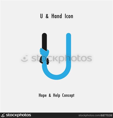 Creative U- alphabet icon abstract and hands icon design vector template.Business offer,partnership,hope,support or help concept.Corporate business and industrial logotype symbol.Vector illustration