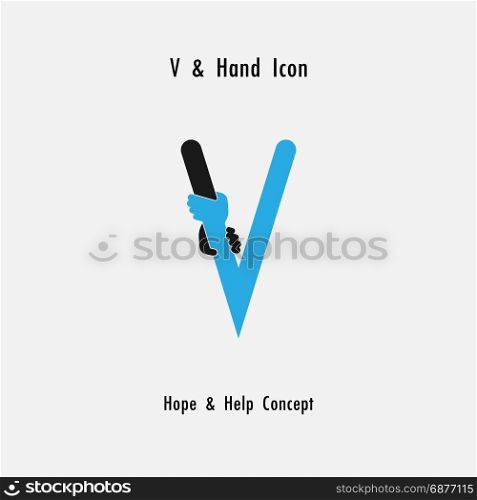 Creative V- alphabet icon abstract and hands icon design vector template.Business offer,partnership,hope,support or help concept.Corporate business and industrial logotype symbol.Vector illustration