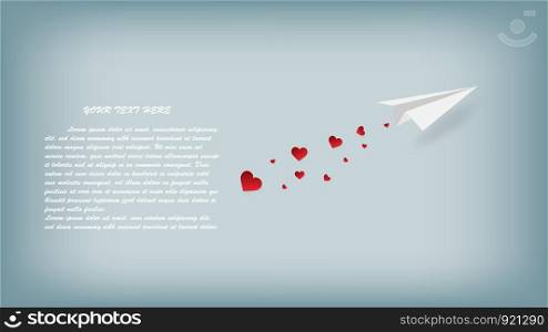 Creative valentine day concepts. Paper plane paper cut flying like a heart shape on the sky background. Digital paper art style. Wall paper. Invitation card. Banner. Brochure.