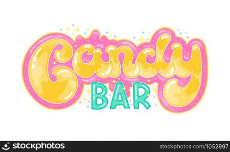 Creative vector illustration of Candy Bar text for signboards, banners, flyers and ads. 3d lettering, typography in cartoon style for any events.