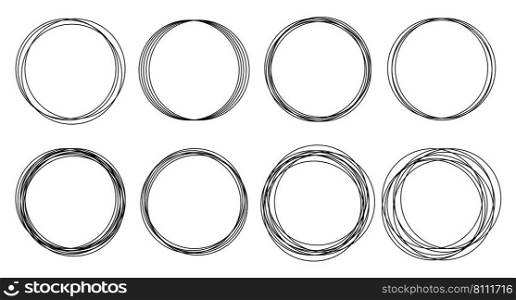 Creative vector illustration of hand drawing circle line sketch set isolated background. Art design round circular scribble doodle. Abstract graphic element for message note mark