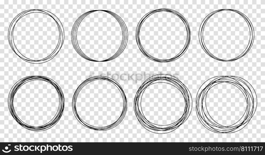 Creative vector illustration of hand drawing circle line sketch set isolated background. Art design round circular scribble doodle. Abstract graphic element for message note mark