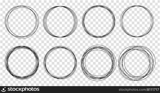 Creative vector illustration of hand drawing circle line sketch set isolated background. Art design round circular scribble doodle. Abstract graphic element for message note mark