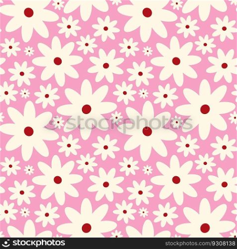Creative vibrant playful quirky expressive floral pattern in 60s in bright juicy pink and beige colors. Creative vibrant playful quirky Retro floral pattern in 60s in bright juicy pink and beige colors