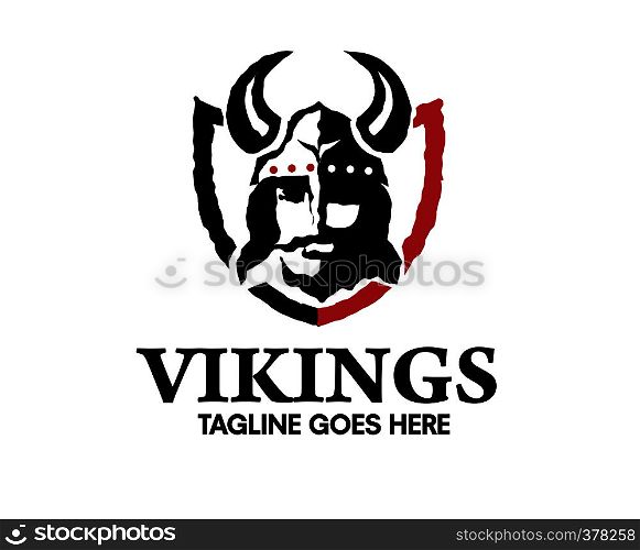 creative Viking head warrior with a horned helmet, a symbol of strength, Viking warrior with shield logo design
