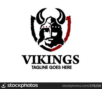 creative Viking head warrior with a horned helmet, a symbol of strength, Viking warrior with shield logo design