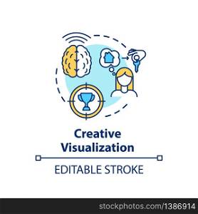 Creative visualization concept icon. Self growth, goals achievement idea thin line illustration. Positive mindset, making dreams come true. Vector isolated outline RGB color drawing. Editable stroke. Creative visualization concept icon