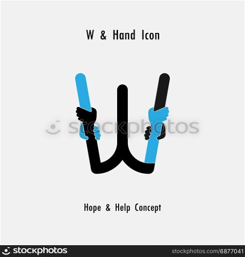 Creative W- alphabet icon abstract and hands icon design vector template.Business offer,partnership,hope,support or help concept.Corporate business and industrial logotype symbol.Vector illustration