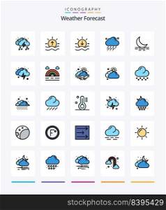 Creative Weather 25 Line FIlled icon pack  Such As fog. weather. shine. rain. weather