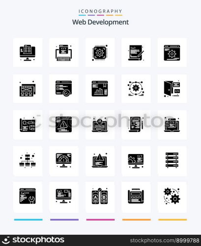 Creative Web Development 25 Glyph Solid Black icon pack  Such As development. web coding. chip. programming. coding