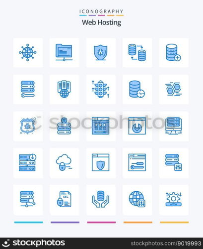 Creative Web Hosting 25 Blue icon pack  Such As database. storage. programing. sql. database