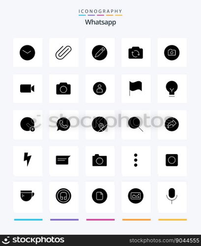 Creative Whatsapp 25 Glyph Solid Black icon pack  Such As basic. camera. basic. ui. refresh
