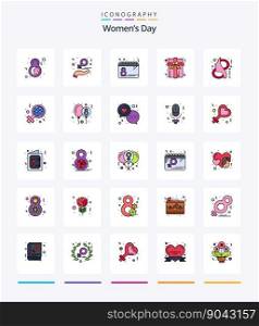 Creative Womens Day 25 Line FIlled icon pack  Such As present. box. love. date. plan