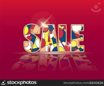 Creative word SALE on red glowing background. Vector illustration. Marketing advertisement clearance promo template.